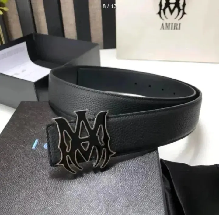 Schwarzer AMIRI Gürtel aus genarbtem Leder mit Logo-Schnalle
