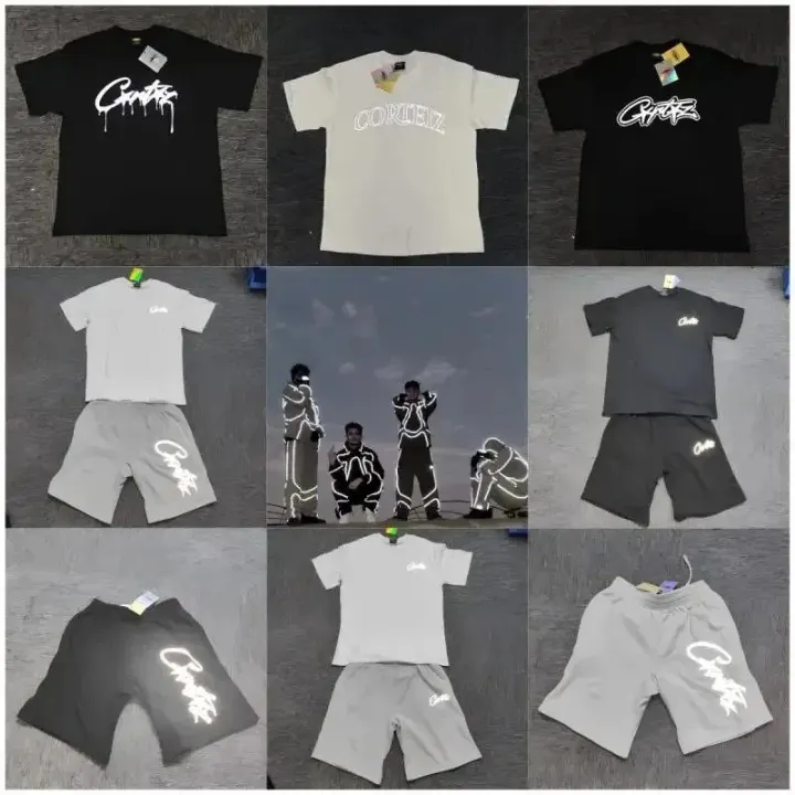 Corteiz Reflective Logo T-Shirt and Shorts Set in Black/Grey