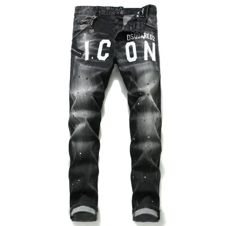 Dsquared2 Black Distressed Graphic Denim Jeans