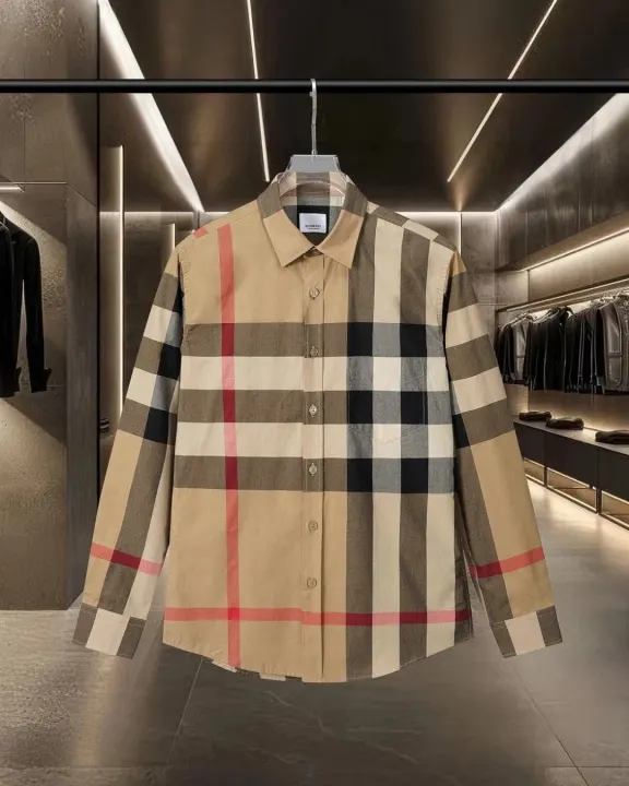 Burberry Beiges kariertes Langarm-Hemd zum Knöpfen