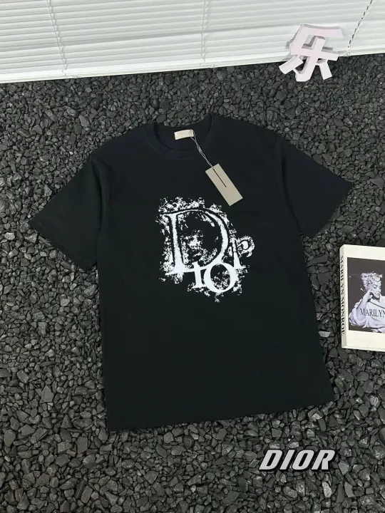 Schwarzes, ausgewaschenes Dior T-Shirt mit Logo-Print