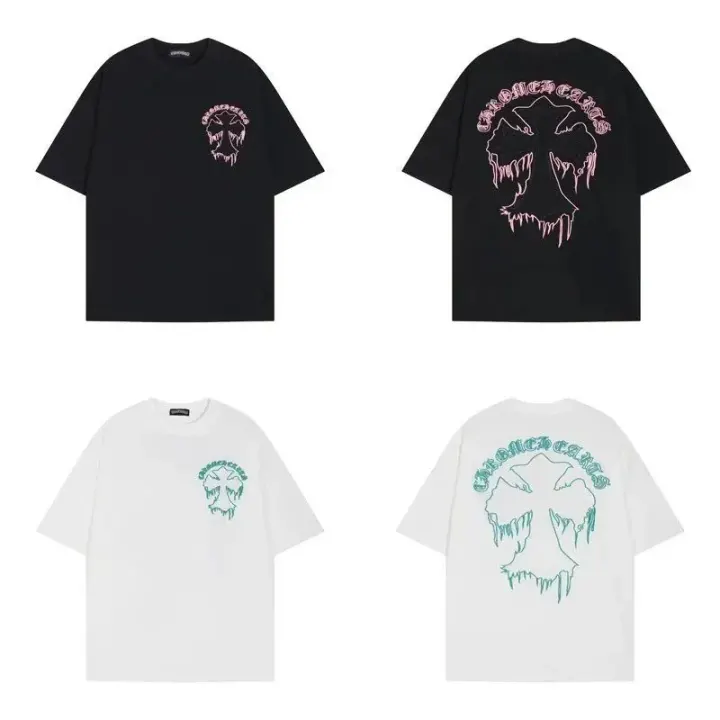 Chrome Hearts Kurzarm-T-Shirt mit Kreuzgrafik in Schwarz und Weiß