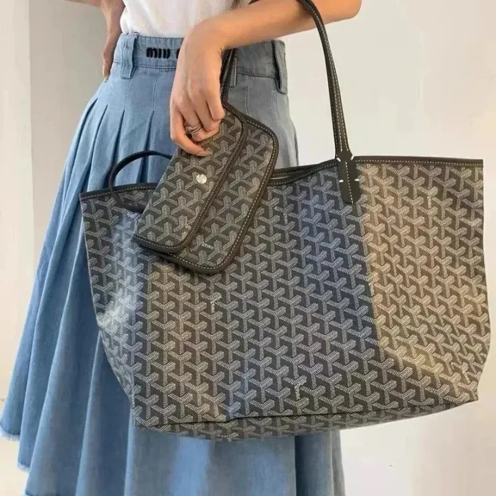 Goyard Black Monogram Tote Bag with Matching Pouch