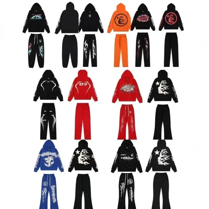 Hellstar Graphic Print Hoodie & Sweatpants Matching Set, Black/Red