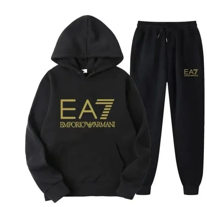 Armani Black EA7 Hooded Matching Set with Gold Logo