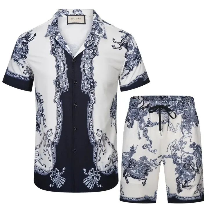 Gucci Navy and White Printed Short Sleeve Shirt Set