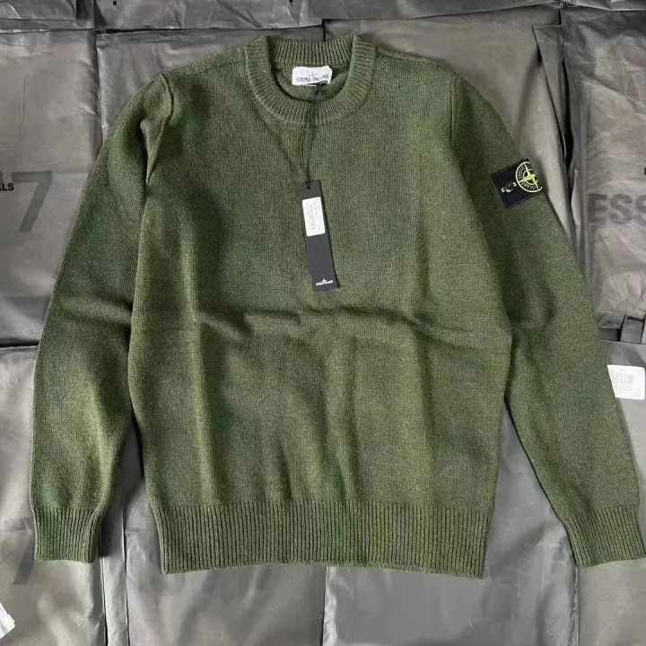 Stone Island Olive Green Knit Crewneck Sweater