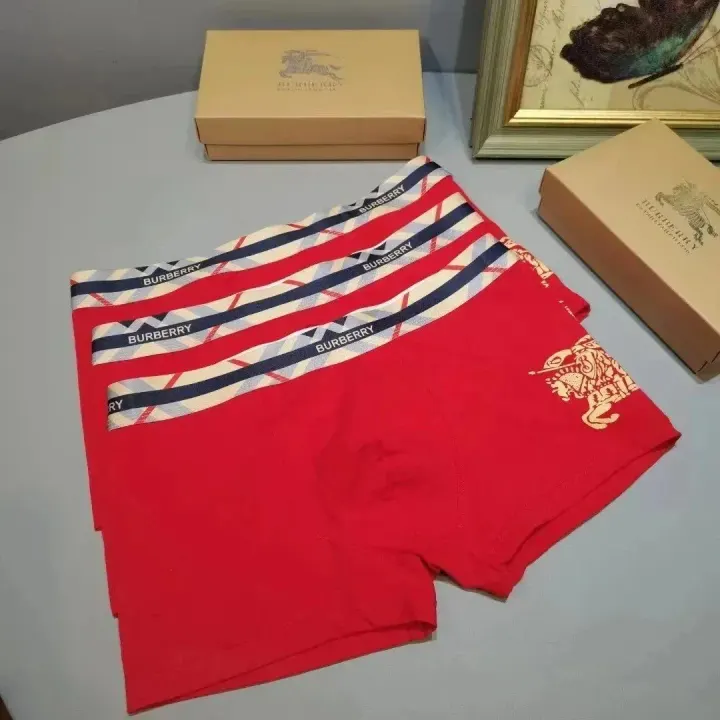 Burberry Red Cotton Boxer Briefs with Branded Waistband