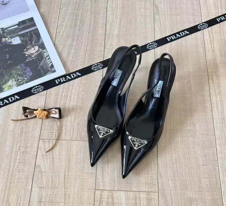Prada Black Patent Pointed-Toe Slingback Shoes