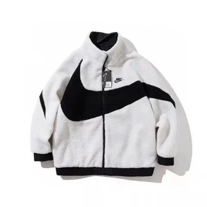 Nike White and Black Sherpa Fleece Zip-Up Jacket