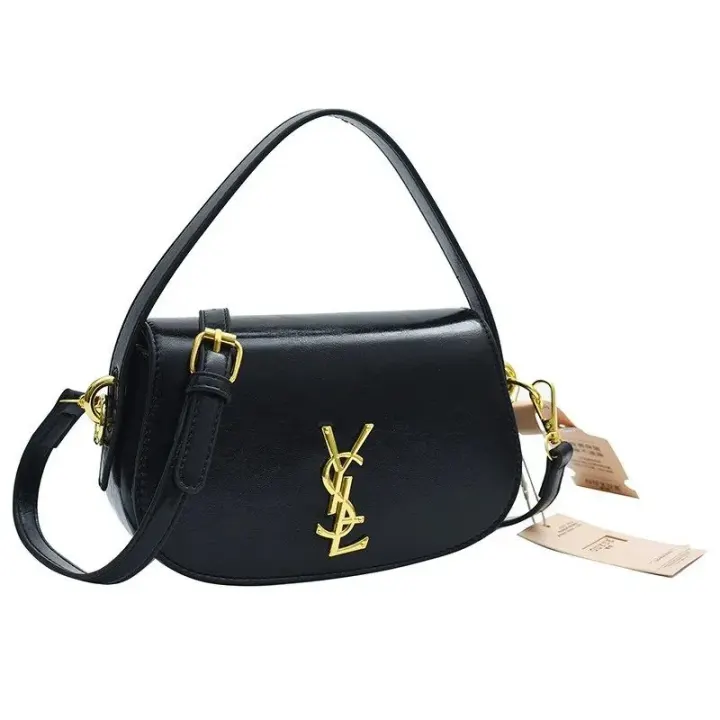 Saint Laurent Black Handbag with Gold-Tone YSL Logo