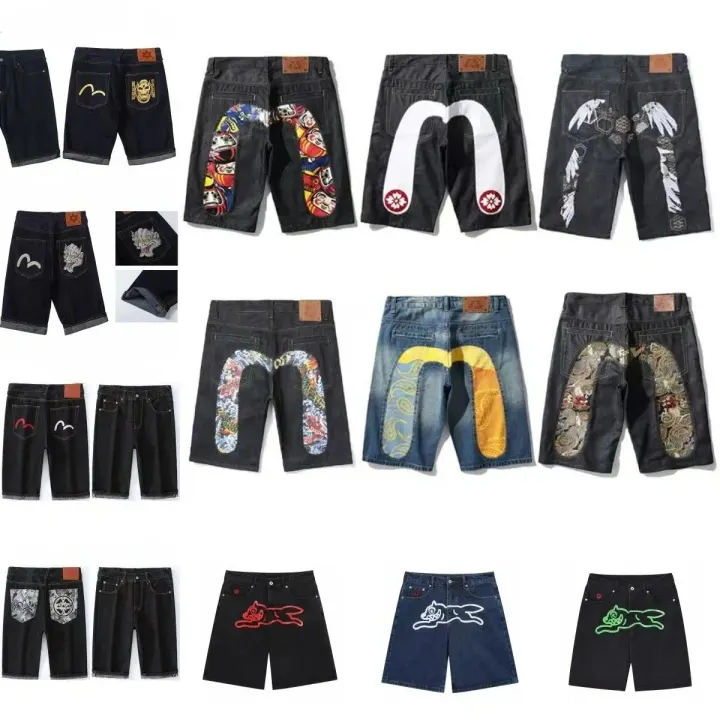 ICECREAM Running Dog Denim Shorts in Black and Blue Washes