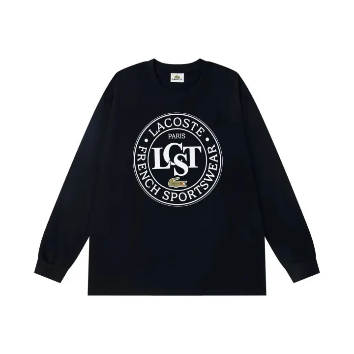 Lacoste Black Graphic Long-Sleeve Crewneck Shirt