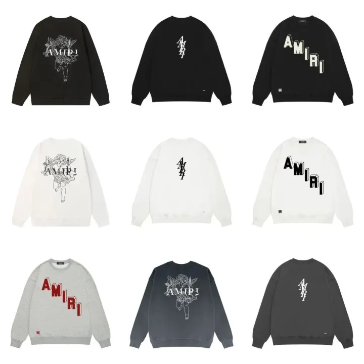 AMIRI Graphic Crewneck Sweatshirt in Black, White and Gray