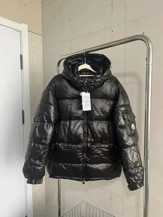 Moncler Black Hooded Puffer Jacket with Glossy Finish