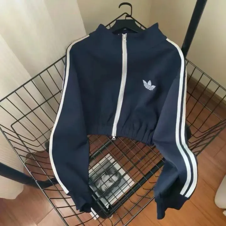 Adidas Women's Navy Cropped Zip-Up Track Jacket