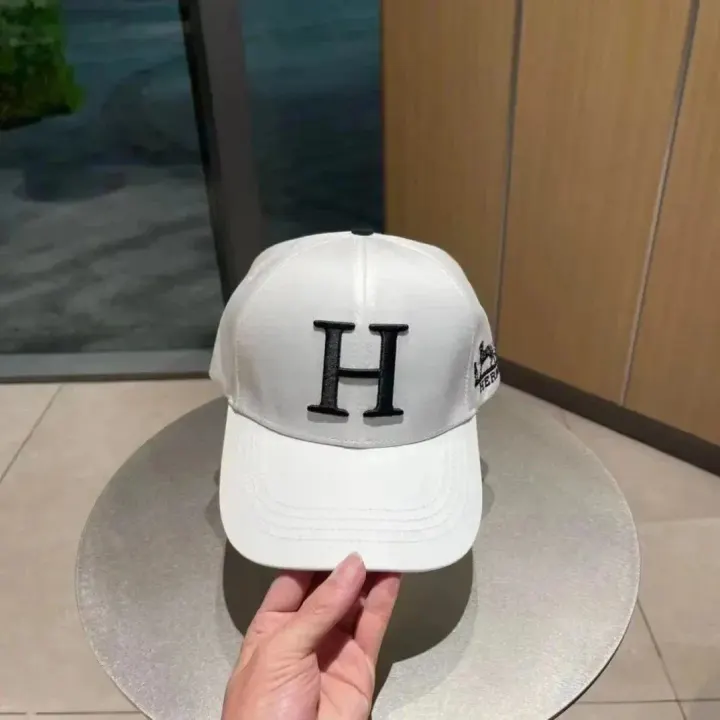 Hermès H Logo Baseball Cap in White, Orange and Black