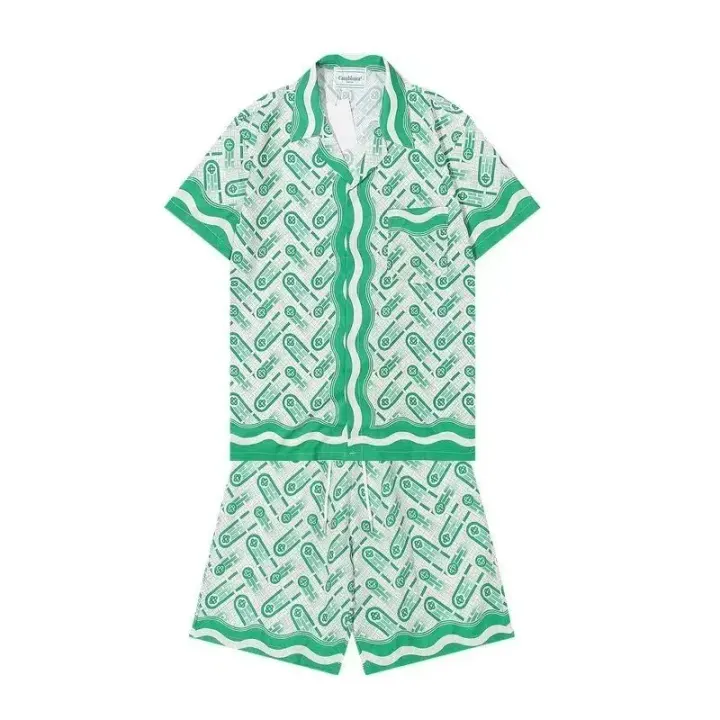 Casablanca Green Patterned Short Sleeve Shirt and Shorts Set
