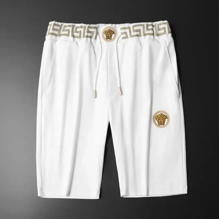 Versace White Medusa Greek Key Loose-Fit Shorts