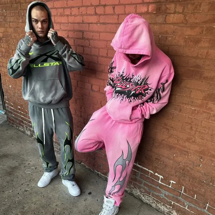 Hellstar Grey & Pink Flame Graphic Oversized Sweatshirt