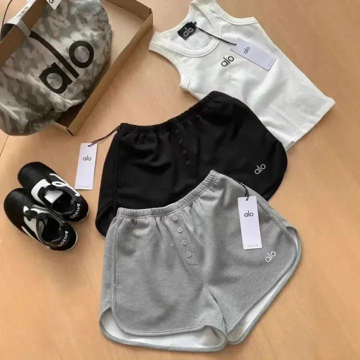 Alo Yoga Button-Front Lounge Shorts in Black, Grey & White