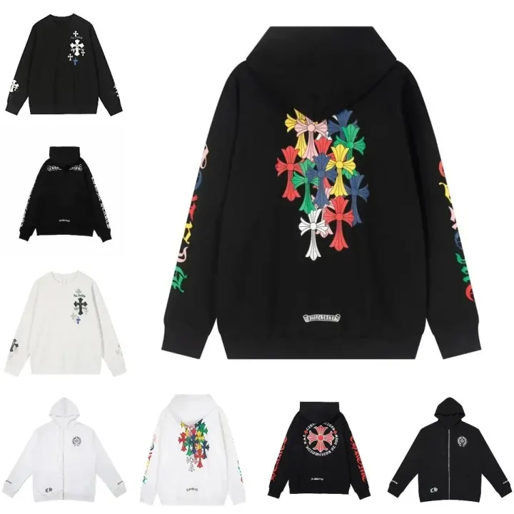 Sudadera con capucha Chrome Hearts negra con estampado multicolor de cruz