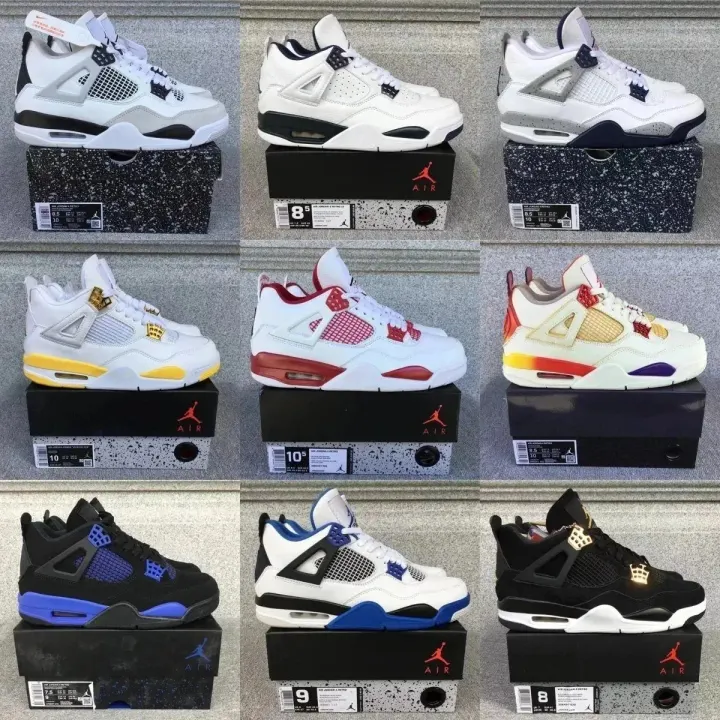 Jordan 4 Retro Sneakers in White and Multi-Color Styles