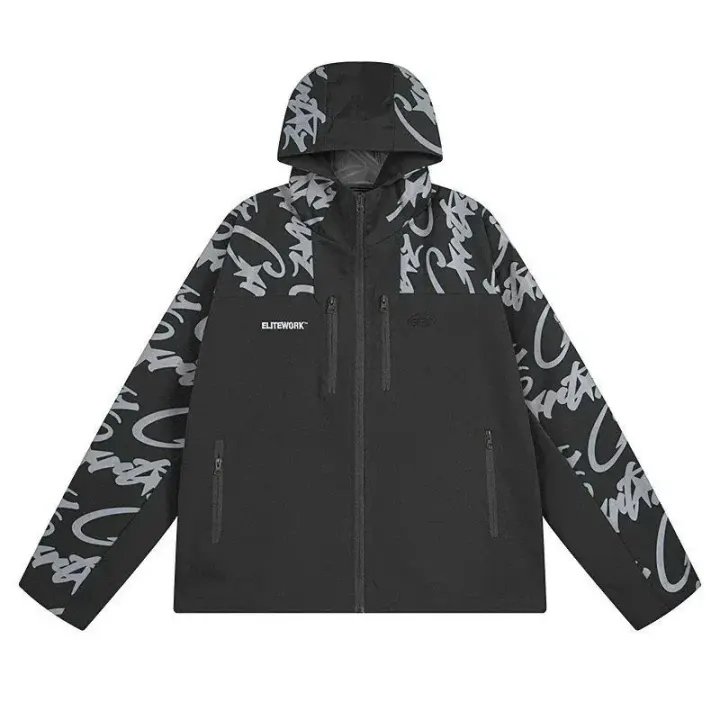 EliteWork Graffiti Hooded Jacket in Black and Orange