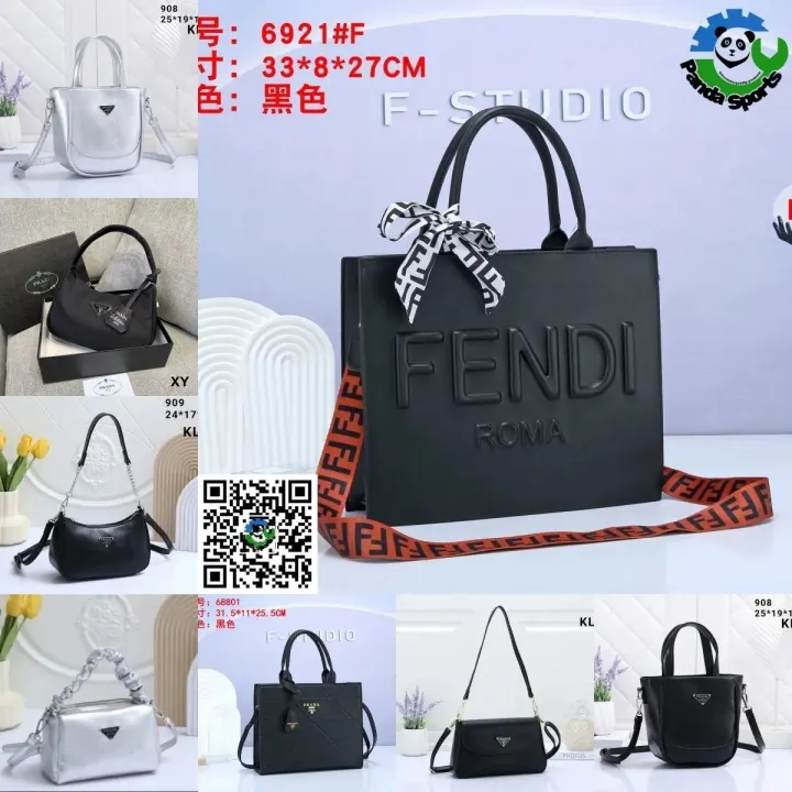 Fendi Black Embossed Roma Tote Bag with FF Strap