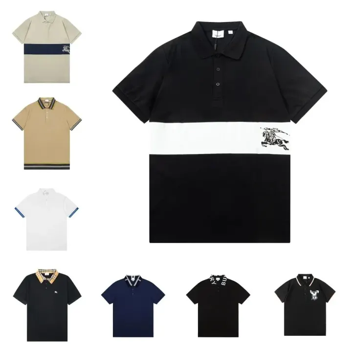 Burberry Colorblock Polo Shirt in Black, Beige, and White