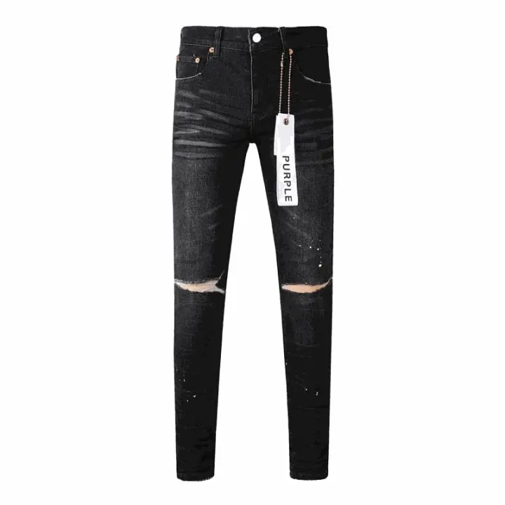 Purple Brand Black Distressed Jeans with Ripped Detailing
