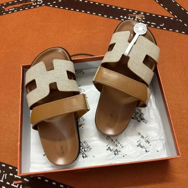 Hermes Beige H-Strap Flat Sandals
