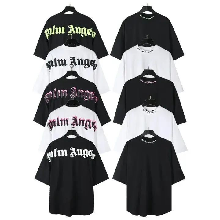 Palm Angels Gothic Logo Short Sleeve T-Shirt in Black and White