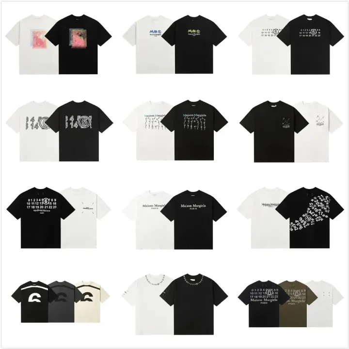 Maison Margiela Logo Print Cotton T-Shirt in Black and White