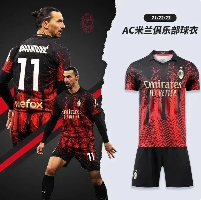 Puma AC Milan Red-Black Soccer Jersey and Shorts Set