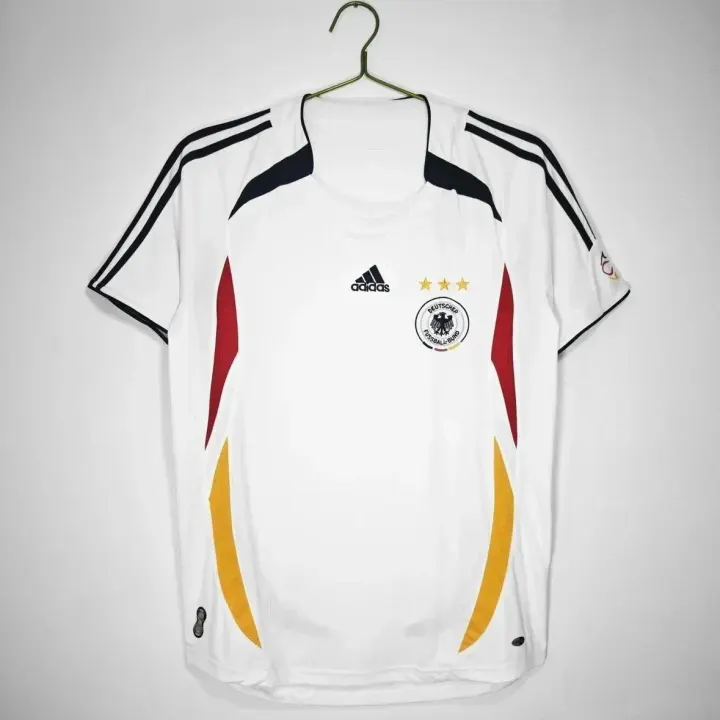 Adidas White Retro Football Jersey with Black, Red & Gold Details