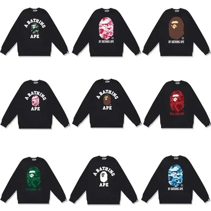 Schwarzes BAPE Sweatshirt mit Rundhalsausschnitt und Affenkopf-Print