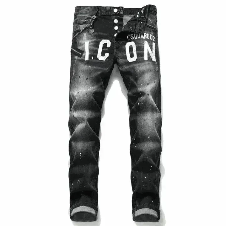 Dsquared2 Black Distressed ICON Print Denim Jeans