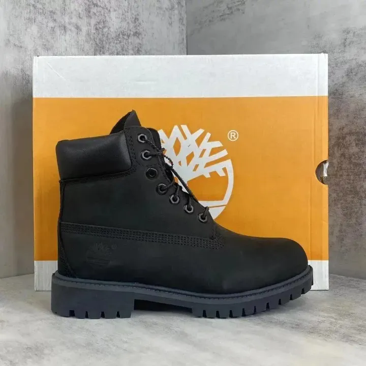 Timberland Black Leather Lace-Up Lug Boots