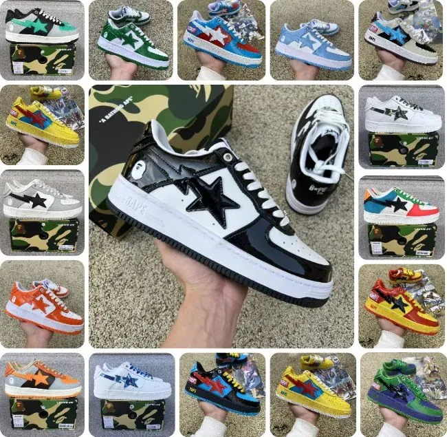 BAPE Low-Top Lace-Up Sneakers in Black and White