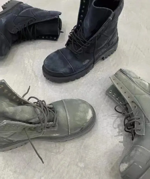 Prada Distressed Green Thick-Soled Combat Boots