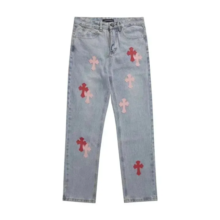 Chrome Hearts Straight-Leg-Jeans mit Cross-Patch in gemischter Waschung