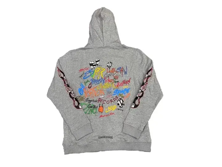 Sudadera con capucha gris de Chrome Hearts con estampado gráfico