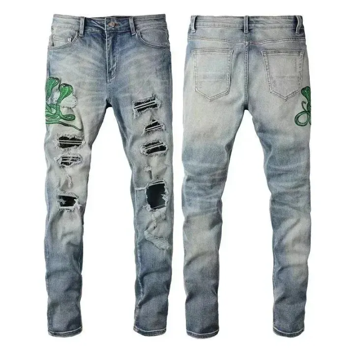 Purple Brand Distressed Slim-Fit Jeans in Multi-Wash Denim