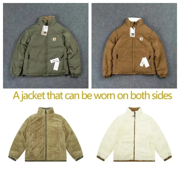 Carhartt Reversible Fleece Puffer Jacket in Olive and Brown