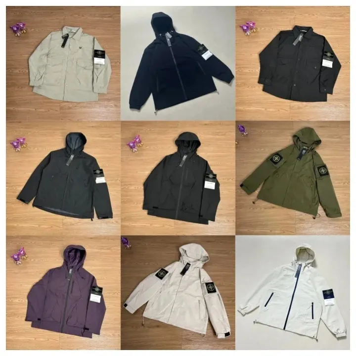 Stone Island Hooded Puffer Jacket in Black, Olive & Cream