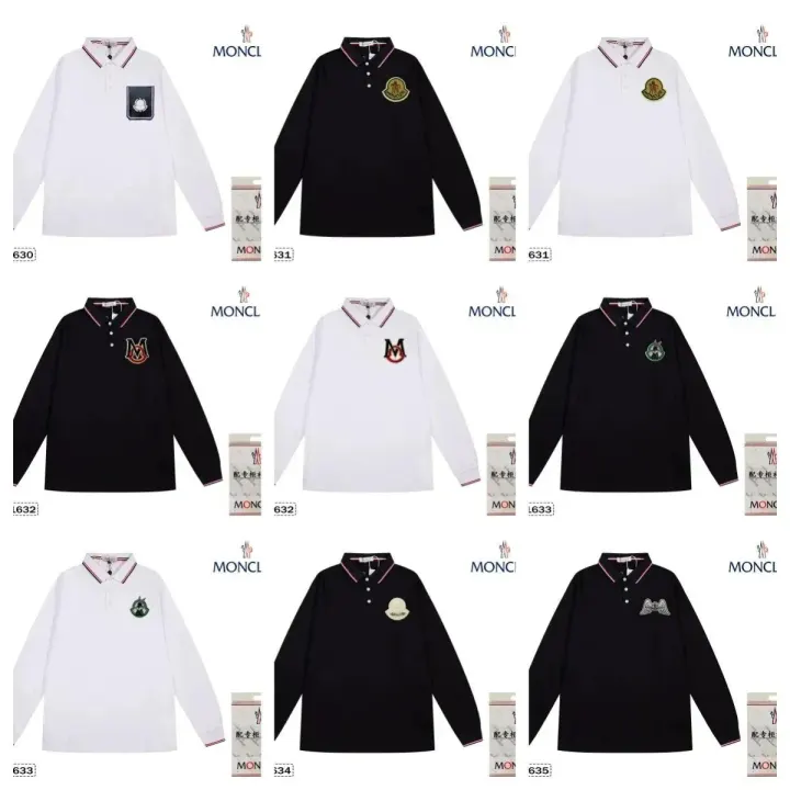 Moncler Long Sleeve Polo Shirt in Black and White