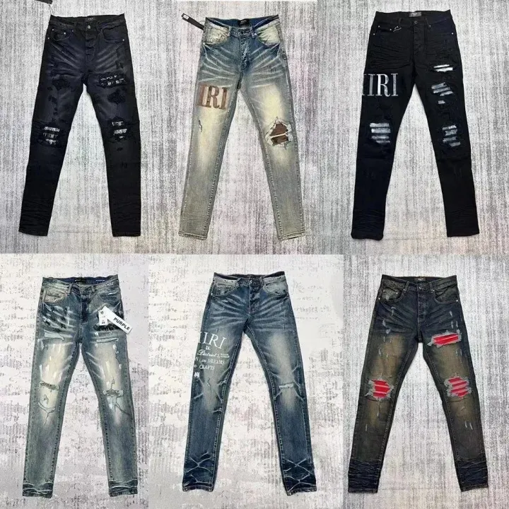 Amiri Slim-Fit-Jeans mit Used-Effekten in verwaschenem Schwarz und Blau