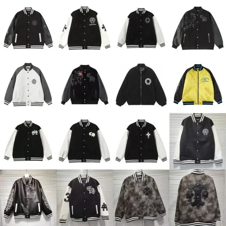 Chaqueta varsity negra y blanca de Chrome Hearts con detalles bordados