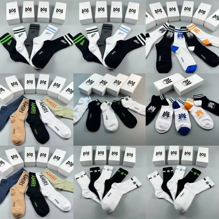 AMIRI Logo Crew Socks in Black, White and Accent Colors